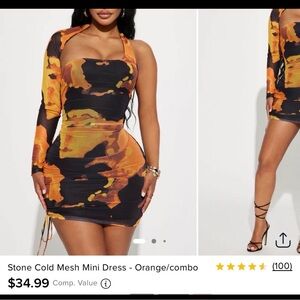 Fashion Nova Fiery Orange and Black Mini Dress